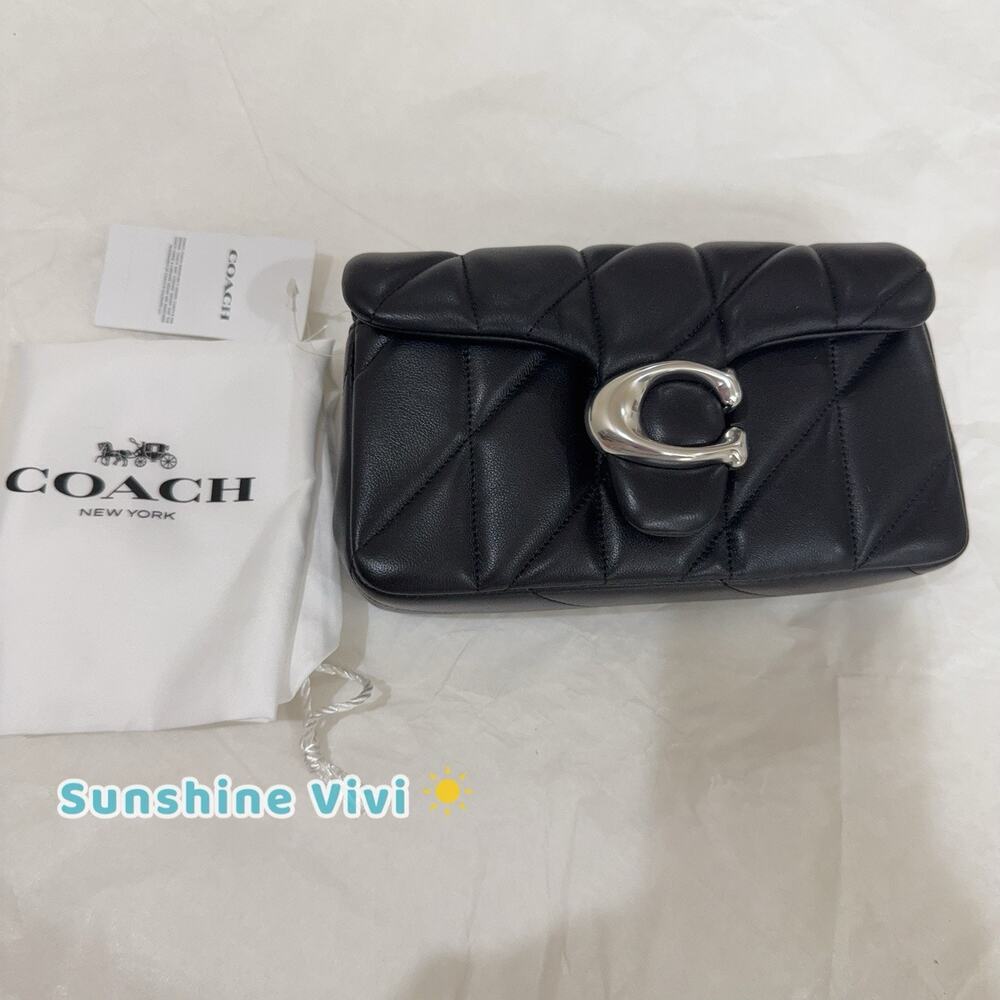 NWT Coach Quilted Pillow Leather Tabby Wristlet Chain Crossbody Bag Black CP018